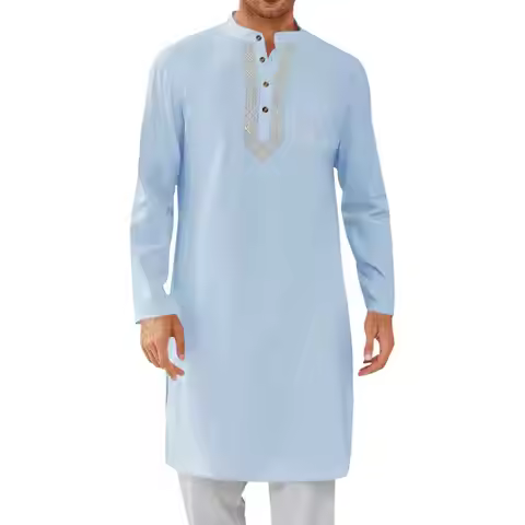 2025 Muslim New Men's Robe Embroidered Loose Long Shirts Ramadan Prayer Kaftan Pakistan Attire Thobe