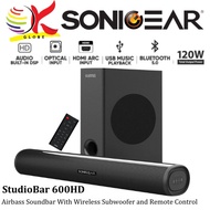 SONICGEAR STUDIOBAR 600HD AIRBASS SOUNDBAR WITH WIRELESS SUBWOOFER 120W MAX OUTPUT BLUETOOTH 5.0 DSP