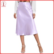 fulaide High-waisted Satin Midi Skirt Shiny Satin-like Material Skirt Women’s High Waist Satin Midi 