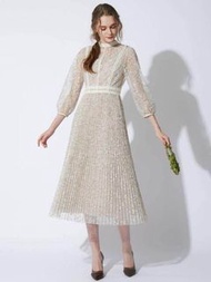 🌻日牌（米白/粉/藍綠）set* 超美蕾絲罩衫泡泡袖花邊百褶連身裙 + 內搭背心裙