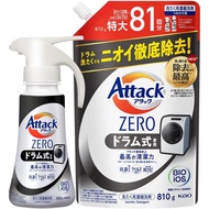 【Japan Direct】Attack ZERO Laundry Detergent, Liquid, Attack Liquid, Highest cleaning power ever, for drum type, One-hand push, 380g (main body) + 810g (refill)
