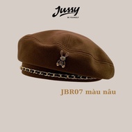 Mũ Nồi Icon Hình Gấu JBR08 Jussy Official Nón Beret Gấu Chất Vải Nỉ Dày 2 Lớp Có Dây Rút Thu Nhỏ Nhi