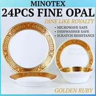 Minotex Golden Ruby 24pcs Fine Opal Dinner Set (6 Person) Pinggan Mangkuk Kaca/Set Pinggan Kaca Opal