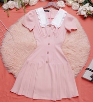 Đầm hồng xinh dự tiệc sang chảnh xòe xếp ly ngắn cổ v trắng thiết kế cao cấp tay ngắn đi tiệc đi chơ