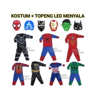 Superhero Boys Spiderman Batman Hulk LED Light Up Costume - BLACK PNTHR+LED Age 2-3 4 5 6 7 8 9 10 Years - 3in1 Costume Boys Suit Set - Birthday Uniform - Invitation Suit - St halloween Kids