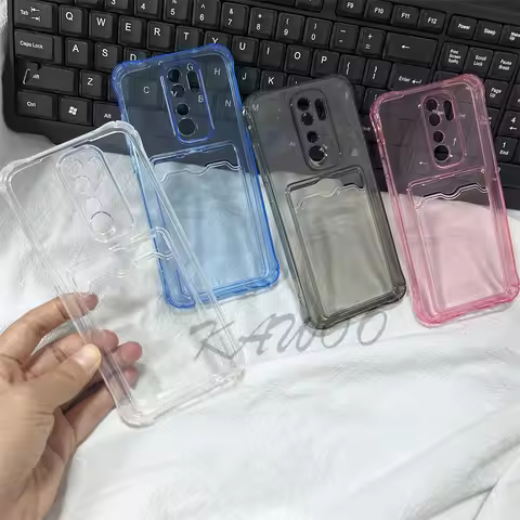 Redmi Note 8 Pro 8T 9 9S 7 Cover Clear Card Slots Holer Soft TPU Case Shockproof Wallet Cellur Phone