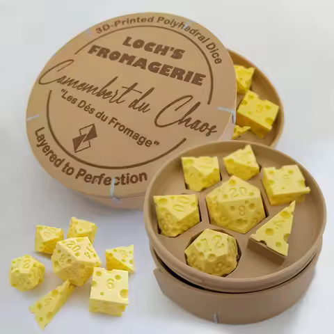 3D Printed Cheese Polyhedral Dice Set With Storage Box Novelty Board Game D20 D12 D10 D8 D6 D4 Party