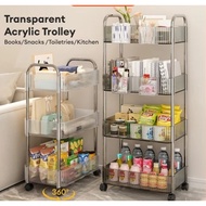 Transparent Acrylic Movable Rack Trolley / Multipurpose Storage Trolley / 3/4 Tier Trolley Rack Tran