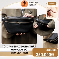 Túi bao tử đeo chéo da bò thật đen tuyền cao cấp siêu bền không bong tróc RAM Leather