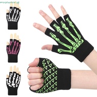 MUSEWEAR Punk Skeleton Gloves, Stretch Knitted Halloween Skeleton Gloves, Universal Ghost Claw Black