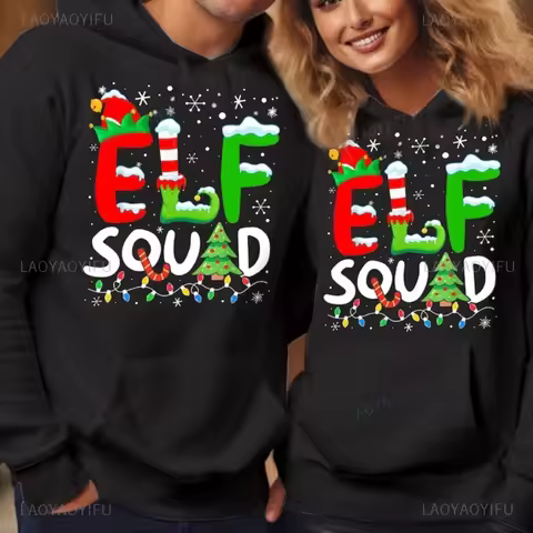 Matching Elf Squad Hoodies Lovers' Clothes Holiday Group The Elf Team Outfits Xmas Family Sweatshirt
