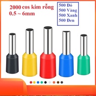 Combo 2000 đầu cos kim rỗng cho dây điện ( 0.5 - 6mm2 ) 4 màu Xanh Đỏ Vàng Đen E0508 E7508 E1008 E15