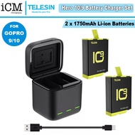 Telesin Gopro Hero 10 9 Battery Charger Storage Set with 2 1750mAh Batteries