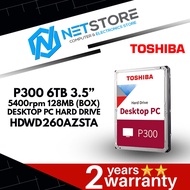 TOSHIBA P300 6TB 3.5” 5400rpm 128MB (BOX) DESKTOP PC HARD DRIVE - HDWD260AZSTA