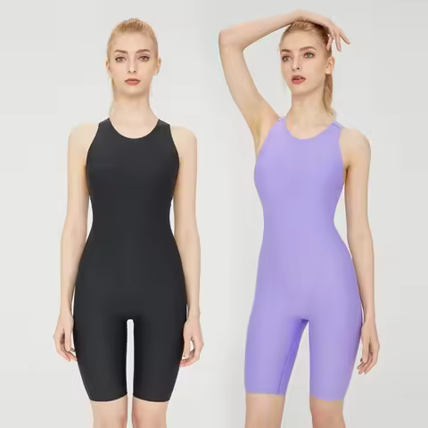 Women Knee Length One Piece Professional Quick-Dry Bathing SwimSuit Female Push Up Monokini Surfing 