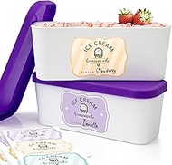 Set of 2 Reusable Ice Cream Tub Containers For Homemade Ice Cream 1.6 Quart Ea. - Perfect for Sorbet
