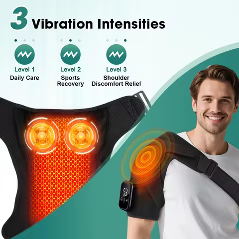 Heated Shoulder Wrap with Vibration Massage, 3 Heat Levels 48-58°C & 3 Modes, Cordless Shoulder Mass