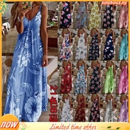 ENO Women Dress Plus Size V Neck Maxi Dresses Muslimah Floral Print  Vintage Bohemian Beach Long Wra