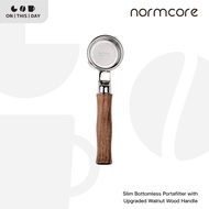NORMCORE Slim Bottomless Portafilter with Upgraded Walnut Wood Handle-E61 Coffee Size 58 mm.