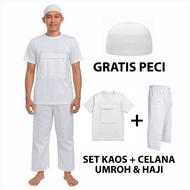WHITE T-SHIRT + SIRWAL PANTS SET FOR HAJJ & UMRAH Ihram Lelaki Umrah Set Lelaki Lengkap