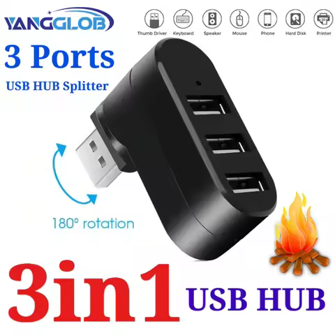3 in 1 USB HUB 180° Rotatable USB 2.0 HUB 3 Port Multiple USB Splitter Expander For Computer Laptop 