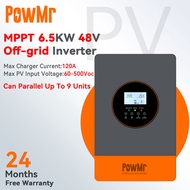 PowMr 6.5KW 48V ไฮบริดอินเวอร์เตอร์ 500Vdc สามารถทำงานแบบขนานได้สูงสุด 9 หน่วย มาพร้อมกับตัวควบคุมกา