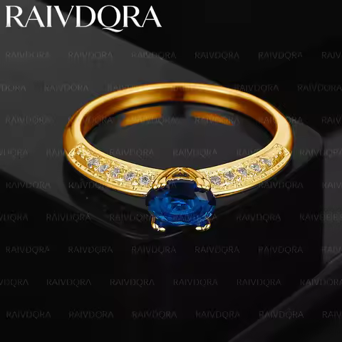 18K Gold Plated Blue Zircon Fine Ring For Women Fashion Jewelry Charm Grace Wedding Engagement Acces