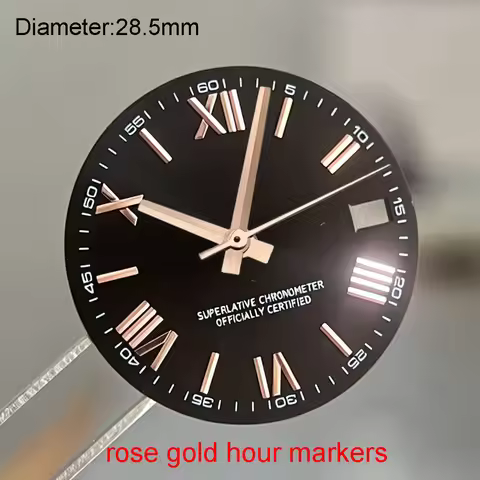 28.5mm nh35 S logo dial green rose gold chocolate Roman dial for nh35 movement Rome date_just s dial
