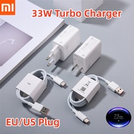 Xiaomi 33W Charger EU US Turbo Fast Charging Adapter Cargador 6A 1M Type C Cable For POCO F4 F3 M5S 
