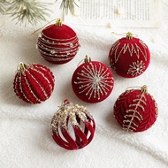 Christmas Bauble 8cm Burgundy Flocked Glitter Plastic Tree Hanging Ornament