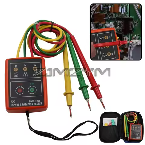 SM852B 3 Phase Rotation Tester, Digital Phase Indicator Detector, LED Buzzer Phase Sequence Meter Vo