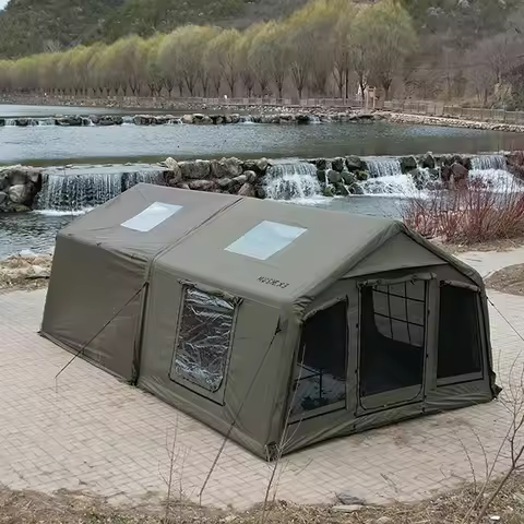 9+9.5sqm Inflatable Camping Tent with Living Room and Bedroom All Inclusive Set Windproof Rainproof 