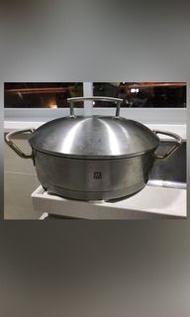 孖人牌 全不鏽鋼 28cm 雙耳煎炒鍋（連蓋）