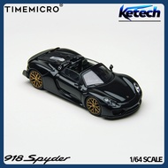 TimeMicro 1:64 Scale Porsche 918 Spyder  Black & Gold Alloy Car Model for Premium Collectors​​