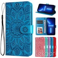 Leather Flip Case for Realme 13 12 12X 11 11X 10 9 9i 8 8i V70 V70s P1 Pro Plus Lite 5Gs Flower Embo