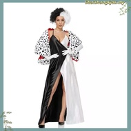 Halloween Cruella Spotted Dog Leopard Print Shawl Cruella Scarf Cloak Black White Witch Cloak Wig