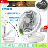 [✅SG Ready Stock] Edon Fan Air Circulation Fan 4000mAH Auto Rotation Table Fan Wall Fan Rechargeable Fan with Nightlight