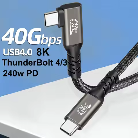 USB 4 Thunderbolt 4 Elbow USB Cable 40Gbps PD240W 5A 8K Type C Cable Data Transfer Fast Charging For