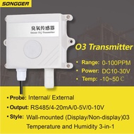 Ozone Sensor QT-10QS O3 Gas Detector Transmitter Monitor Analyzer with Temp Humidity RS485 Output Wa