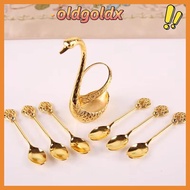 OLDGOLDX Swan Spoons, Stirring Mixing with 6 Spoons Swan Base Stand Spoons, Creative Table Decoratio