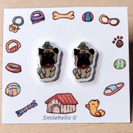 耳針/耳夾/耳環 手工製作 八哥犬(一對)