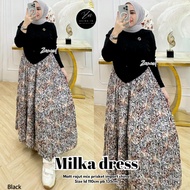 baju gamis wanita kekinian rajut mix plisket import milka dress