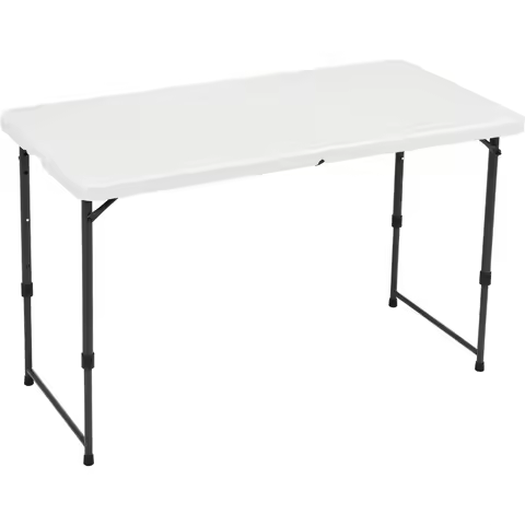 4 Foot Folding Dining Table Adjustable Height, Carry Handle, Indoor/Outdoor, White, 47.8X23.9X33.9 I