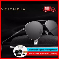 Kacamata Original Veithdia 6698 Polarized lensa hitam Aviator Pria
