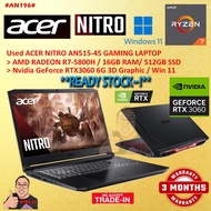#AN196 USED ACER NITRO AN515-45 Gaming Laptop AMD RYZEN 7-5800H 16GB 512GB SSD NVIDIA RTX3060 RTX 30