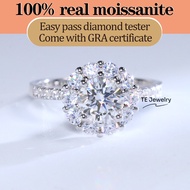 Popular 0.5ct and 1ct Flower Moissanite Inlay Beads Ring 925 Sterling Silver Platinum Plated High Qu