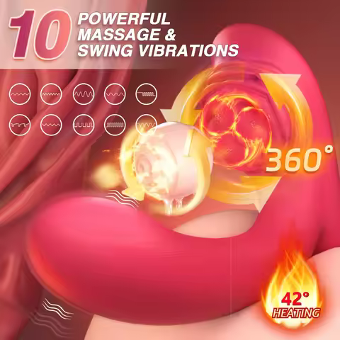 Wearable Clitoris Vibrator with Rose Bean 360° Rotation Heating G-Spot Clitoris Vaginal Massage Vibr
