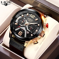 LIGE Casual Sport Watches for Men Black Top Brand Luxury Military Leather Wrist Watch Man Clock Fashion Chronograph Wristwatch