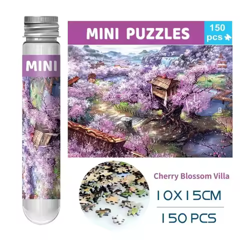 150PCS Mini Test Tube Jigsaw Puzzle Cherry Blossom Villa for Adult Decompression Toys Game Family Ed
