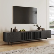 Black Long Tv Stand For 85 Inch Tv,95'' Solid Wood Media Console With Doors, Entertainment Center Fo